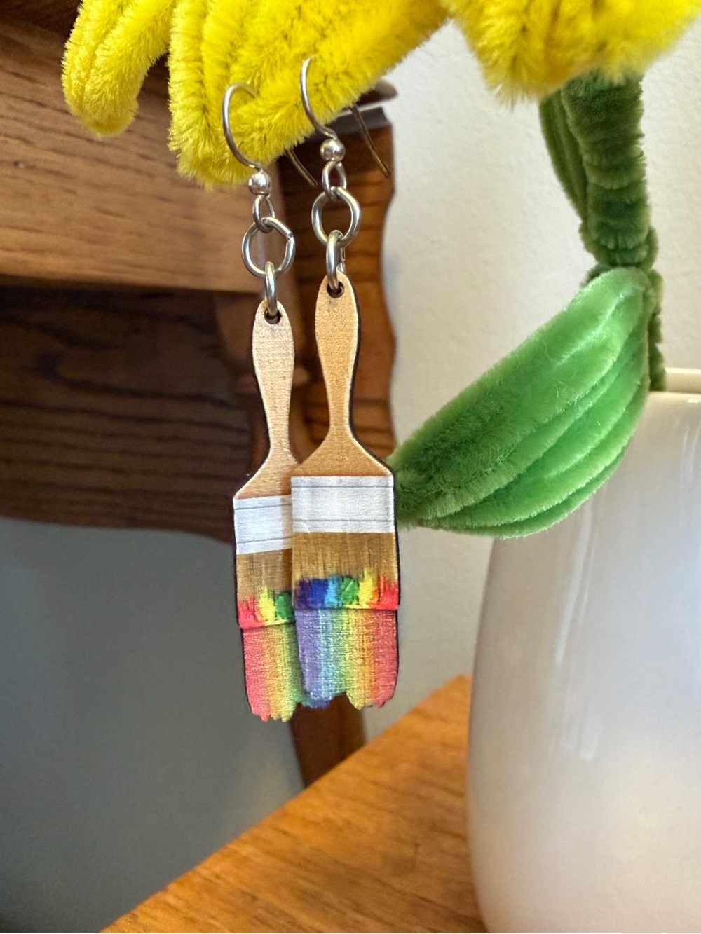 Rainbow Paintbrush Dangle Earrings